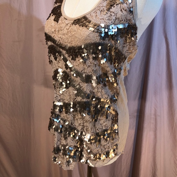 Rue21 Beige Lace Sequin Sleeveless Tank Shirt Size Medium Large - Picture 5 of 8
